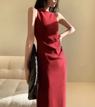 Lady MADE Kloset เดรสเลดี้สีแดง เดรสสีแดง คอสูง ใส่ออกงาน ทำงาน LM001