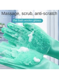 寵物梳毛手套，使用橡膠和矽膠材料，耐高溫，防熱，適用於沐浴