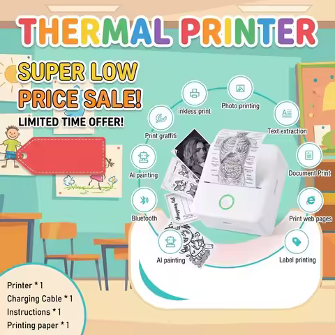 Mini Portabl Printer Inkless Sticker Maker, Free Cut Small Pocket Printer, Portable Thermal Printer 