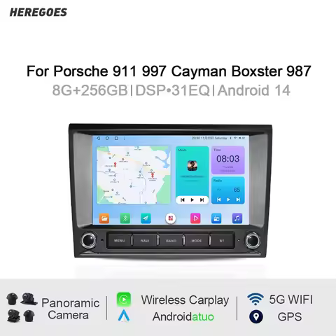 Carplay 2 din Android 14 Car DVD Player 8G Navigation DSP Stereo Bluetooth Wifi GPS Radio For Porsch