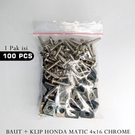 100 Pcs Vario Beat Body Clip Bolts 4x16 Crome / Body Clip Bolts Vario Beat Scoopy Genio Spacy Pcx 4X