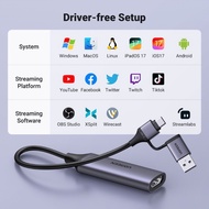 UGREEN Video Capture Card 4K HDMI to USB-A/USB-C HDMI Capture Card Full HD 1080P USB 2.0 Capture Vid