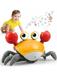 爬行蟹玩具,嬰兒趴著的時候玩的玩具,有趣的互動跳舞行走的玩具嬰兒感官刺激的螃蟹玩具,附有音樂,嬰兒玩具,適用於男孩女孩幼兒的生日禮物,0-6個月、6-12個月、1-3歲、4歲以上的男孩女孩幼兒（黃色）