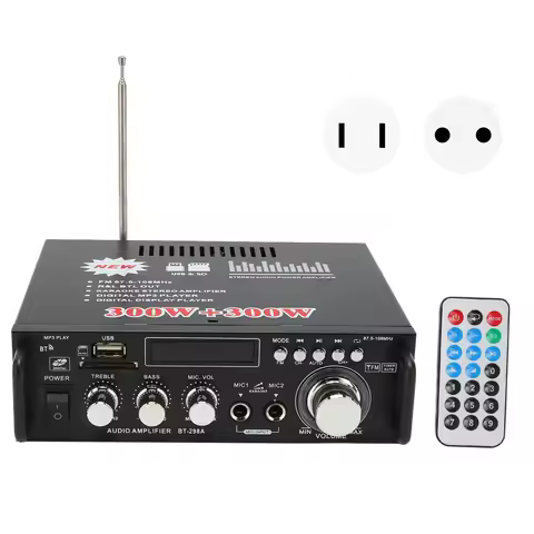 BT-298A Audio Amplifier Speaker Power Amplifier with USB Memory Card Port Remote Control LED Display