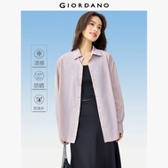 GIORDANO ผู้หญิง แจ็คเก็ตกันลม กันแดด กันหนาว ปกเสื้อแบบพับลง กระดุมแป๊ก แฟชั่นลำลอง แจ็คเก็ตหนัง 05