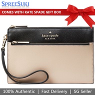 Kate Spade Wristlet In Gift Box Medium Wallet Staci Medium Wristlet Warm Beige Black # K6122