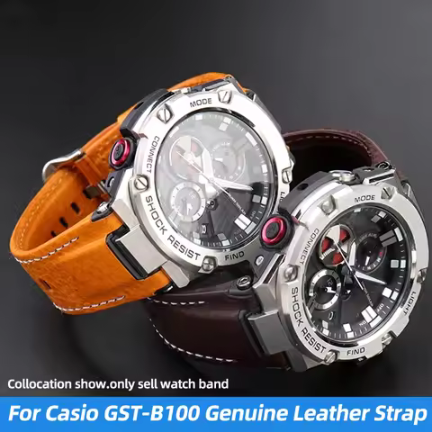 GST-210 Genuine Leather Watch Strap For Casio G-SHOCK GST 210/W120L/S130L/S310 GST-B100 W300/400G Me