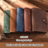(Can Engrave Logo) A5/A6/A7 leather loose-leaf student notebook, lined/blank pages, meeting minutes 