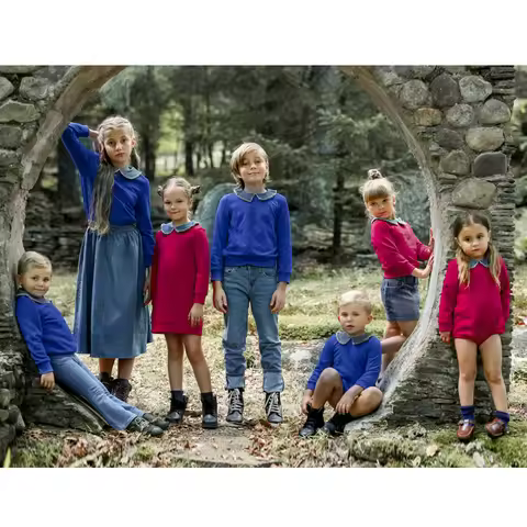 Ali Plus Aw25 Denim Collar Sweater Collection Cotton High Quality Girl Dress Boy Shirts Baby Rompers