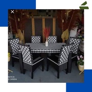 SET MEJA MAKAN DAN 6 KURSI ROTAN SINTETIS MOTIF STANDAR - MODEL BATIK / ELEGAN TAHAN CUACA  DESAIN M