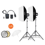 Godox 400Ws Strobe Studio Flash Light Kit 2pcs 200Ws Photographic Lighting - Strobes+Light Stands+Tr