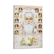 BLUDUG Canvas Print Golden Temple With Sikh 10 Guru Nanak Dev Ji Sparkle Print Sticker Poster Canvas