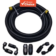 Braided Fuel Line Kit 10FT AN6 Black Nylon Hose with 6Pcs Fitting Adapter Connector
