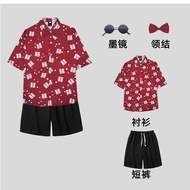 搞笑伴郎服男一整套迎亲衬衣兄弟团喜庆红色衬衫短裤套装衬衣礼服Funny best man suit men a set of welcome shirt brothers3e5x9st7j1my202