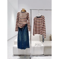 Striped long-sleeved T-shirt 21322 - embroidered smiley face - freesz 40-65kg / stretch fabric