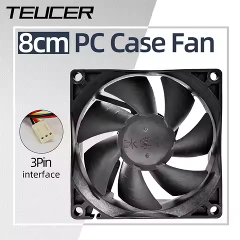 Teucer 8cm PC Case Cooler Fan Hydraulic Bearing Silent CPU Radiator Cooling Fan 80x80x25mm 12V/3Pin 