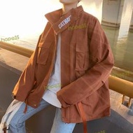 優選橘色vintage美式衝鋒衣外套男設計感小眾戶外機能風立領工裝夾克