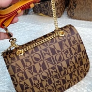 Tas bonia original kulit motif monogram model Sling rantai medium