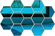 Pack of 12 Hexagonal Wall Panels Self-Adhesive Mirror-like Acrylic Wallpaper Living Room Wall Sticker Wallpaper (Colour: Blue, Size: 180 x 156 x 90 mm)