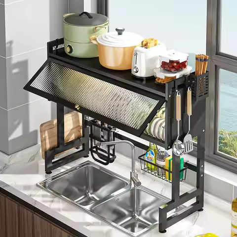 Above Sink Kitchen Sink Drying Rack 2 Tier Adjustable Large Capacity Drainage Rack Dish Basin for Ki