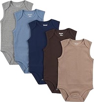 baby-girls Baby Bodysuits, Ultimate Baby Flexy Bodysuits, Infant Sleeveless Bodysuit, 5-pack, Mod Taupe Dk Brwn Set, 0-6M