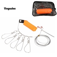 TOPABCS Fish Stringer, Orange 5m Length Fishing Stringer, Portable with 5 Buckle Snaps Stainless Ste