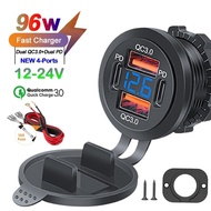 96W PD3.0 + QC3.0 4-Port Fast Car Charger with LED Display - iPhone Samsung Huawei Compatible Waterp