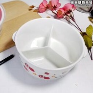 三格碗帶蓋子微波爐加熱圓形飯盒上班陶瓷碗便當盒陶瓷分格飯盒草莓