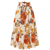 A-Line Skirt Pleated Skirt Autumn Floral Print Elastic Waist Skirt 511nz6