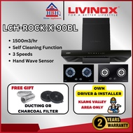 (FREE SHIPPING) Livinox 90cm LCH-ROCK-X-90BL 1500m3/hr T Shape Slanted Kitchen Cooker Hood ROCK LCH-