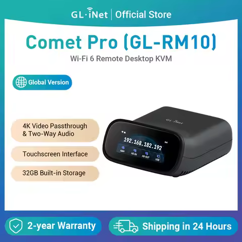 GL.iNet Comet Pro (GL-RM10) Remote KVM Wi-Fi 6 4K@30Hz Passthrough Touchscreen 32GB eMMC Remote Acce