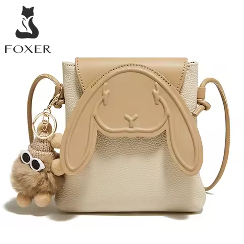 FOXER Women Leather Cute Rabbit Design Shoulder Bag Small Crossbody Bag Cellphone Bag
