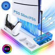 PS5/PS5 Slim Stand and Cooling Station with Controller Charging Station for Playstation 5 Slim&amp;Standard Disc/Digital Console