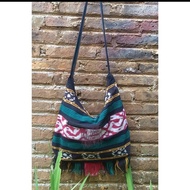 Tas Lombok Tenun Toraja Hijau Garis Tas Etnik Selempang Besar Pria Wanita Tas Outdoor Pendaki Travel