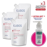 EUBOS Liquid Red Washing Emulsion Refill Pack x 3 packs FREE Hand Cream Sample