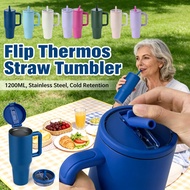 冰霸杯 1200ml Insulated tumbler Leakproof Flip Straw Tumbler holder Portable sleek Cold water bottle Tu