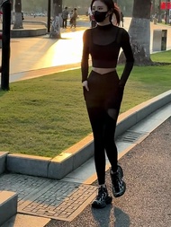 ชุดโยคะแขนยาวผ้าตาข่ายสำหรับผู้หญิง ชุดออกกำลังกาย Pilates ชุดวิ่ง ชุดออกกำลังกาย ชุดโยคะ ชุดออกกำลั