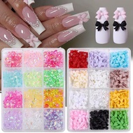 BORN PRETTY 12 Grids Pink White Bowknot Flower 3D Nail Decoration Mixed Charms Pearl Beads Nails Acc