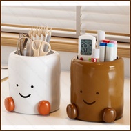 SQ2 Healing smiley face pen holder remote control storage box office makeup brush desktop decoration