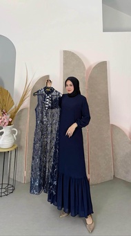 FREE HIJAB GAMIS PESTA MEWAH MODEL ROMPI MISAH BISA LEPAS PASANG BAHAN TILE BROKAT MIX CERUTY-GAMIS
