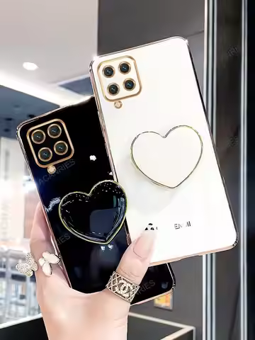 Love Heart Holder Case For Samsung Galaxy M53 M33 M23 5g M13 M32 4g A12 A22 4g Luxury Plating Stand 