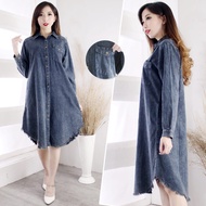 SJM kemeja long tunik denim jeans lengan panjang warna black snow