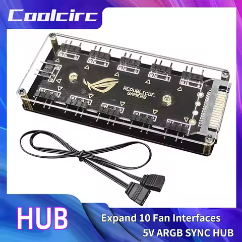 Coolcirc ARGB Connector 1 To 10 Port Splitter Hub 5V 3 Pin ARGB AURA Cable Splitter Hub LED Strip Li
