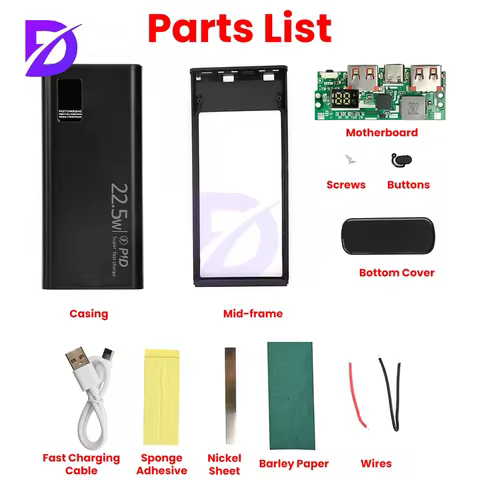 22.5W Fast Charging Motherboard Power Bank DIY Kit 1260110 Battery Box Power Bank DIY Kit 20000mAh P
