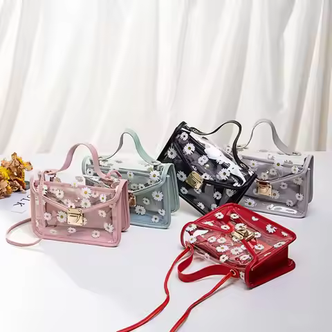 Female Totes Female Daisy Pattern Transparent Messenger Handbags Shoulder Bags Crossbody Purses Hand