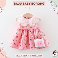 [ Baju Baby Borong ] Gaun Perempuan 3m-3y Baju Baby Girl Pink Floral Dress Gaun &amp; Bag Budak Perempuan C4285