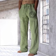 Casual Cotton Linen Pants Men Solid Color Sun Flower Print Design Wide Leg Trousers Oversized 5XL Sweatpants Loose Pants for Man