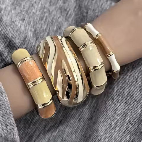 Simple and Elegant Zinc Alloy Enamel Bangles Geometric Irregular Wide Cuff Bangle Bracelets For Wome