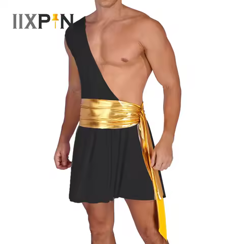 Mens Halloween Knight Warrior Costume Ancient Greek God Gladiator Cosplay Outfit Ruffle Dress Metall