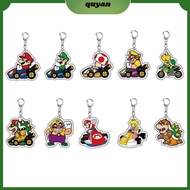 QUYAN รถโกคาร์ท Super Mario จี้อะนิเมะ Yoshi Luigi Waluigi Bowser พวงกุญแจแบบห้อย ของขวัญสำหรับเด็ก อะคริลิค พวงกุญแจรูปกุญแจ